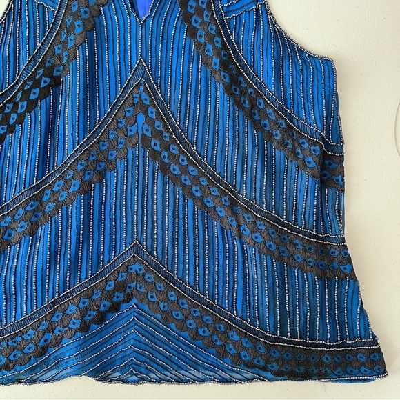 Parker Blue Silk Beaded and Embroidered Top Size Medium Flapper Elegant Formal - Picture 5 of 8